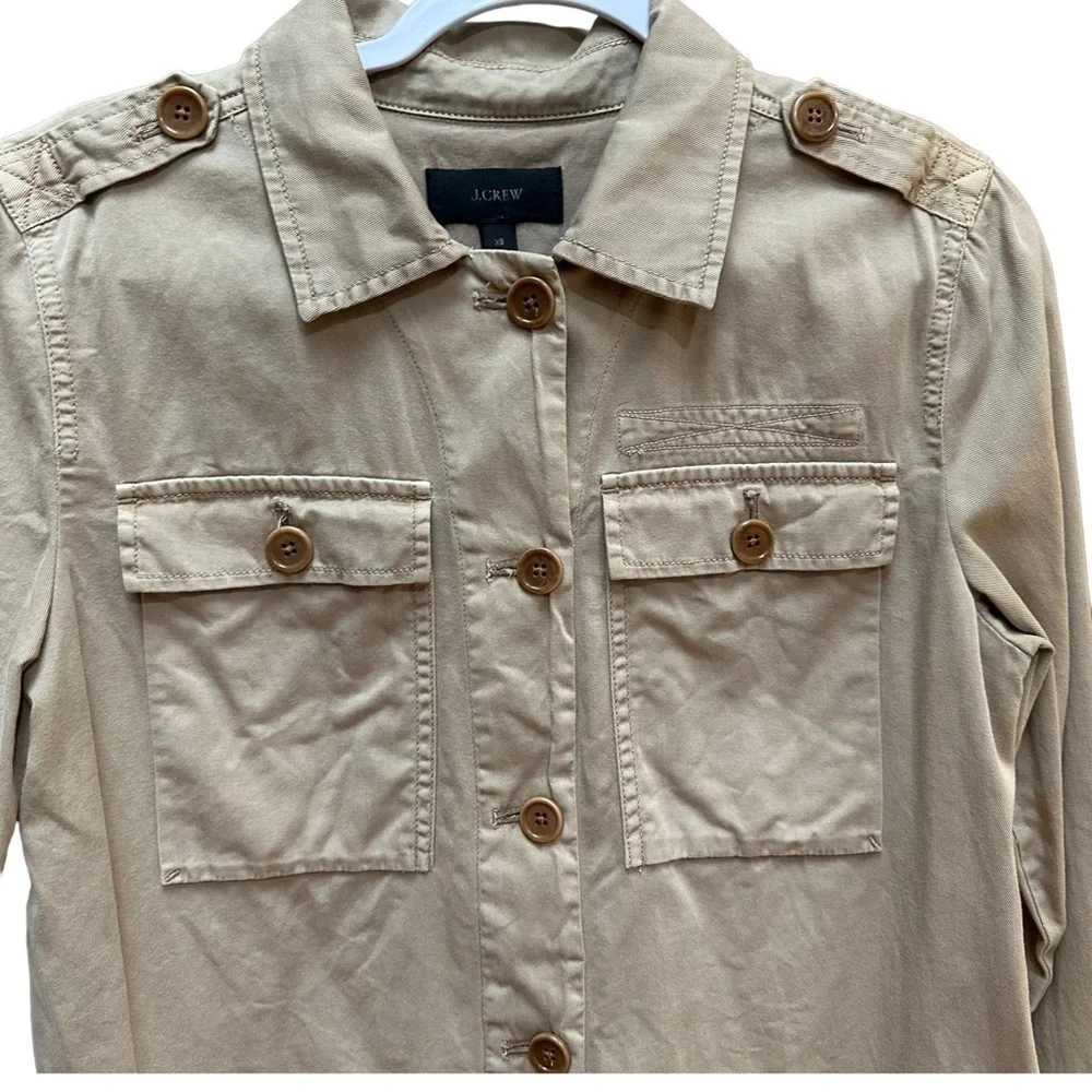 J.‎ Crew Jacket  Tan Khaki Button Up Utility Safari Shacket Lagenlook Size XS